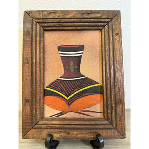 Native American Navajo sand painting “The Pottery” framed 7.5x9.5 inches